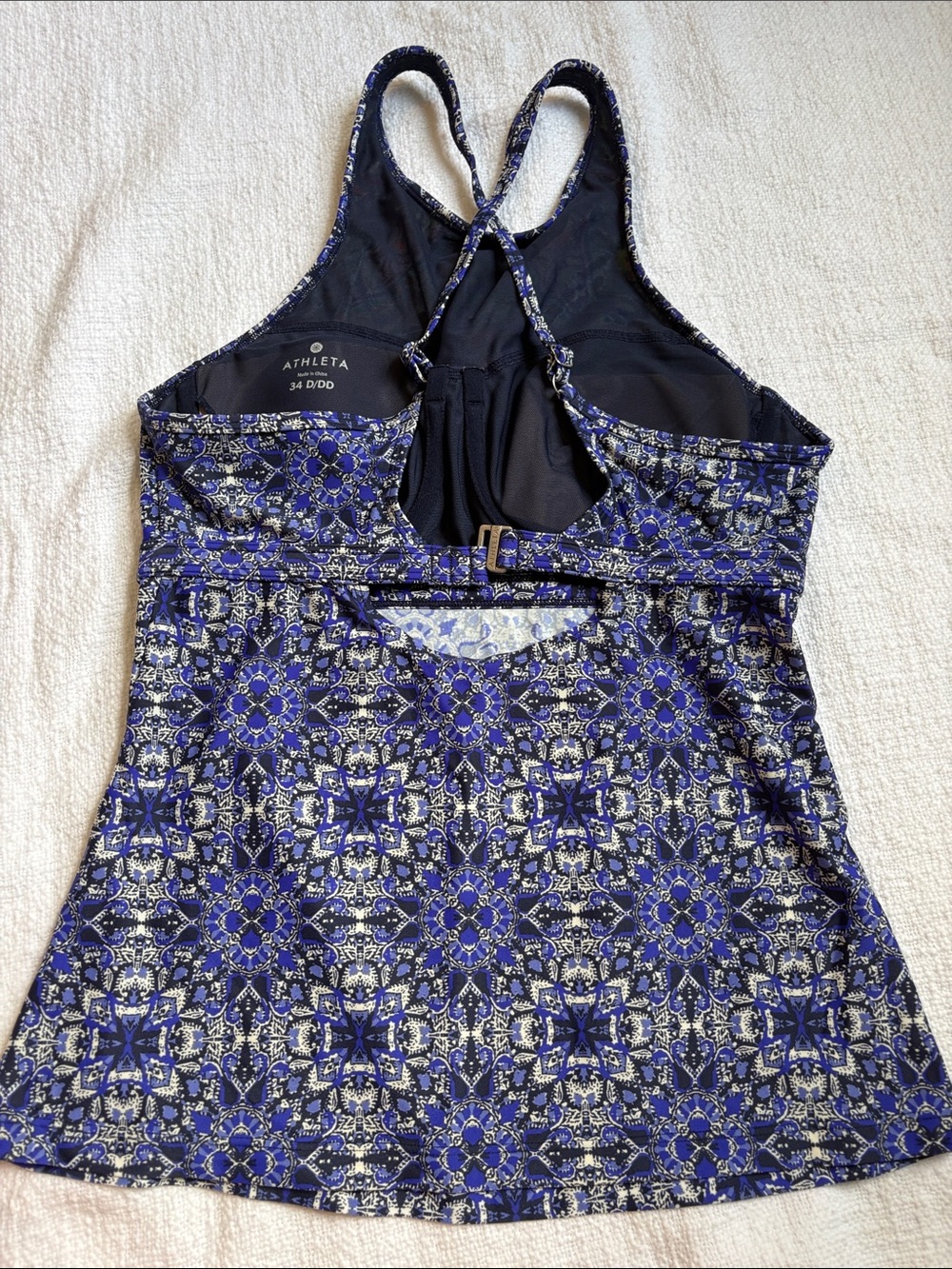 Athleta Blue Mosaic Racerback Swim Tank with Multicolor Yoke - Picture 2 of 3